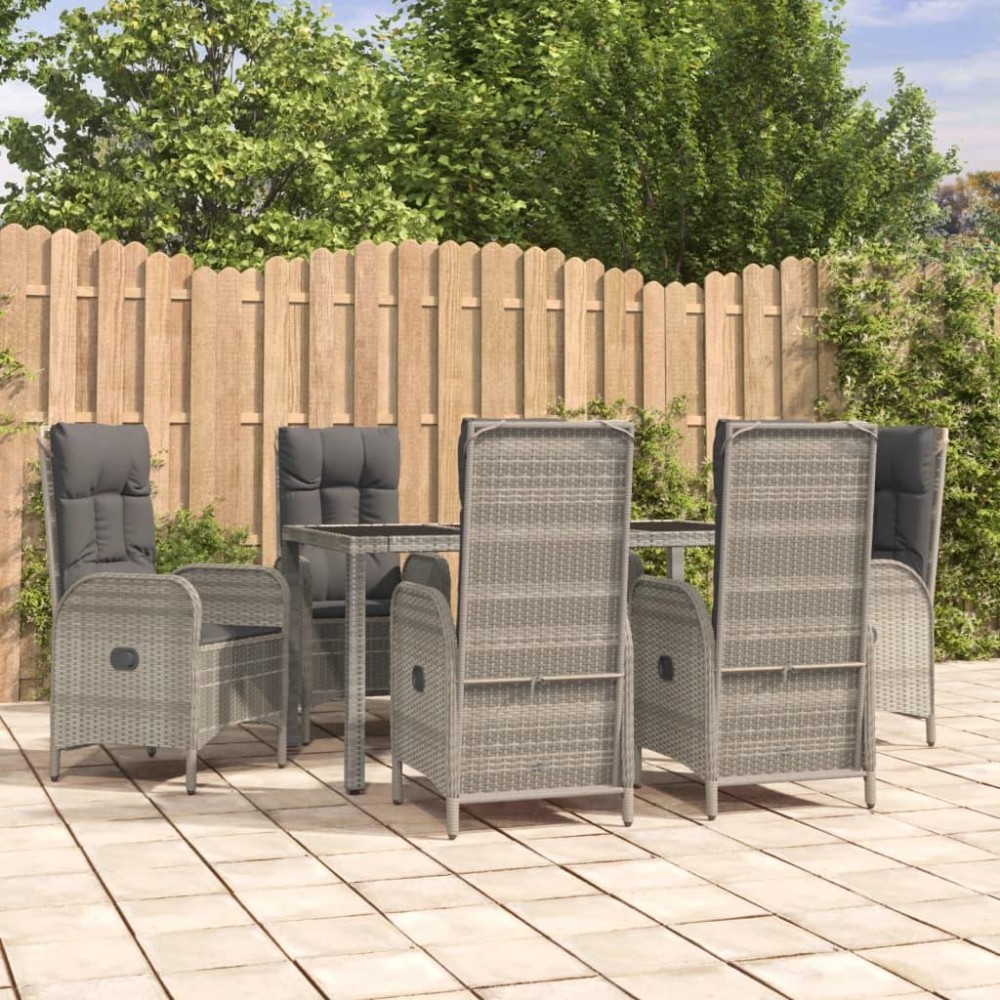 vidaXL 7 Piece Patio Dining Set with Cushions Gray Poly Rattan