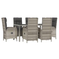 vidaXL 7 Piece Patio Dining Set with Cushions Gray Poly Rattan