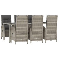 vidaXL 7 Piece Patio Dining Set with Cushions Gray Poly Rattan