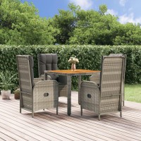 vidaXL 5 Piece Patio Dining Set with Cushions Gray Poly Rattan