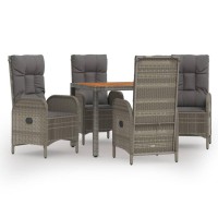 vidaXL 5 Piece Patio Dining Set with Cushions Gray Poly Rattan