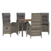 vidaXL 5 Piece Patio Dining Set with Cushions Gray Poly Rattan