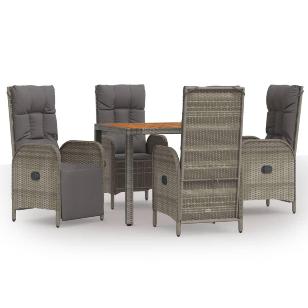 vidaXL 5 Piece Patio Dining Set with Cushions Gray Poly Rattan