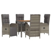 vidaXL 5 Piece Patio Dining Set with Cushions Gray Poly Rattan