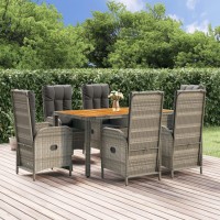 vidaXL 7 Piece Patio Dining Set with Cushions Gray Poly Rattan