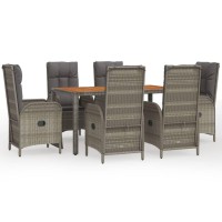 vidaXL 7 Piece Patio Dining Set with Cushions Gray Poly Rattan