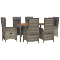 vidaXL 7 Piece Patio Dining Set with Cushions Gray Poly Rattan