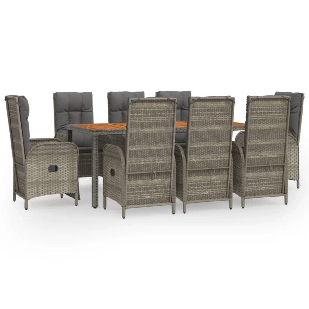 vidaXL 9 Piece Patio Dining Set with Cushions Gray Poly Rattan