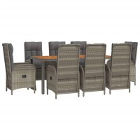 vidaXL 9 Piece Patio Dining Set with Cushions Gray Poly Rattan