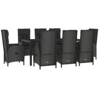 vidaXL 9 Piece Patio Dining Set with Cushions Black and Gray Poly Rattan