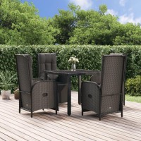 vidaXL 5 Piece Patio Dining Set with Cushions Black Poly Rattan