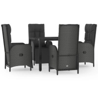 vidaXL 5 Piece Patio Dining Set with Cushions Black Poly Rattan