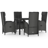 vidaXL 5 Piece Patio Dining Set with Cushions Black Poly Rattan