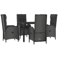 vidaXL 5 Piece Patio Dining Set with Cushions Black Poly Rattan