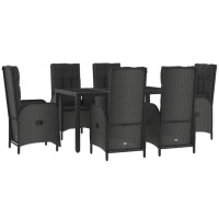 vidaXL 7 Piece Patio Dining Set with Cushions Black Poly Rattan