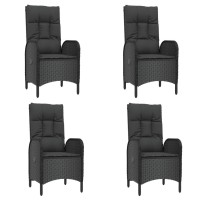 vidaXL 7 Piece Patio Dining Set with Cushions Black Poly Rattan