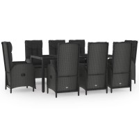 vidaXL 9 Piece Patio Dining Set with Cushions Black Poly Rattan