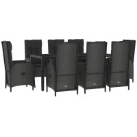 vidaXL 9 Piece Patio Dining Set with Cushions Black Poly Rattan