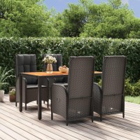 vidaXL 5 Piece Patio Dining Set with Cushions Black Poly Rattan