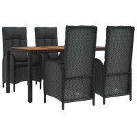 vidaXL 5 Piece Patio Dining Set with Cushions Black Poly Rattan