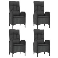 vidaXL 5 Piece Patio Dining Set with Cushions Black Poly Rattan