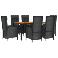 vidaXL 7 Piece Patio Dining Set with Cushions Black Poly Rattan