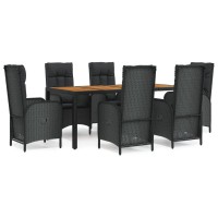 vidaXL 7 Piece Patio Dining Set with Cushions Black Poly Rattan