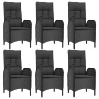 vidaXL 7 Piece Patio Dining Set with Cushions Black Poly Rattan