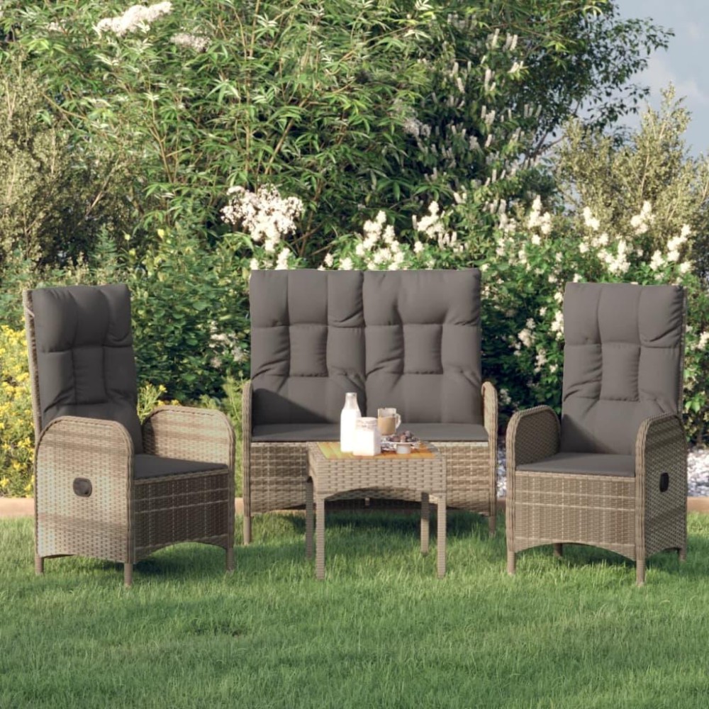 vidaXL 3 Piece Patio Dining Set with Cushions Gray Poly Rattan