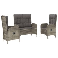 vidaXL 3 Piece Patio Dining Set with Cushions Gray Poly Rattan