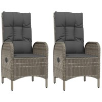 vidaXL 3 Piece Patio Dining Set with Cushions Gray Poly Rattan