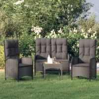 vidaXL 3 Piece Patio Dining Set with Cushions Black Poly Rattan