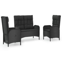 vidaXL 3 Piece Patio Dining Set with Cushions Black Poly Rattan