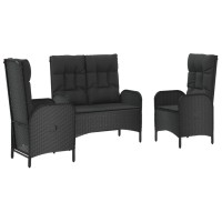 vidaXL 3 Piece Patio Dining Set with Cushions Black Poly Rattan