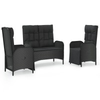 Vidaxl 3 Piece Patio Dining Set With Cushions Black Poly Rattan