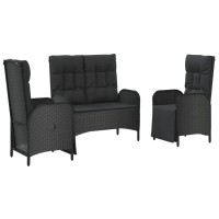 Vidaxl 3 Piece Patio Dining Set With Cushions Black Poly Rattan