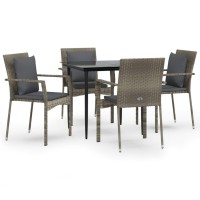 vidaXL 5 Piece Patio Dining Set with Cushions Black and Gray Poly Rattan