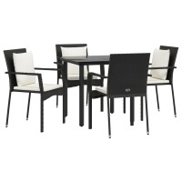 Vidaxl 5 Piece Patio Dining Set With Cushions Black Poly Rattan