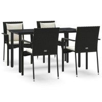 vidaXL 5 Piece Patio Dining Set with Cushions Black Poly Rattan