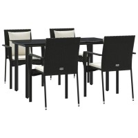 vidaXL 5 Piece Patio Dining Set with Cushions Black Poly Rattan