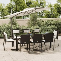 vidaXL 9 Piece Patio Dining Set with Cushions Black Poly Rattan