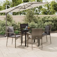 vidaXL 5 Piece Patio Dining Set with Cushions Black and Gray Poly Rattan