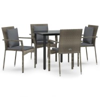 vidaXL 5 Piece Patio Dining Set with Cushions Black and Gray Poly Rattan