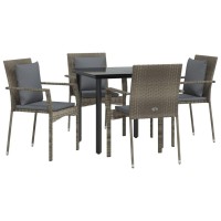 vidaXL 5 Piece Patio Dining Set with Cushions Black and Gray Poly Rattan