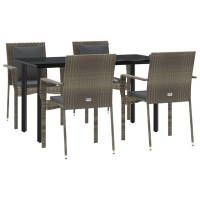 Vidaxl 5 Piece Patio Dining Set With Cushions Black And Gray Poly Rattan