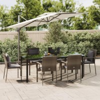 Vidaxl 7 Piece Patio Dining Set With Cushions Black And Gray Poly Rattan