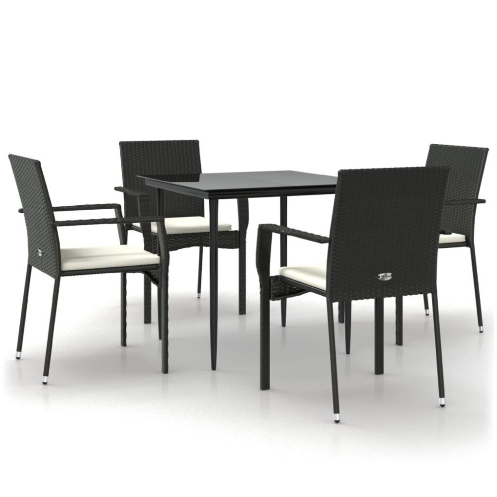 vidaXL 5 Piece Patio Dining Set with Cushions Black Poly Rattan