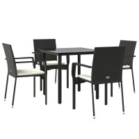 vidaXL 5 Piece Patio Dining Set with Cushions Black Poly Rattan