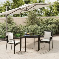 vidaXL 3 Piece Patio Dining Set with Cushions Black Poly Rattan