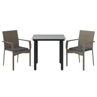 vidaXL 3 Piece Patio Dining Set with Cushions Black and Gray Poly Rattan